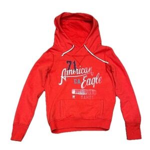 AMERICAN EAGLE Women Hoodie Size S Red Graphic Pullover Fleece Y2K Indie Skater